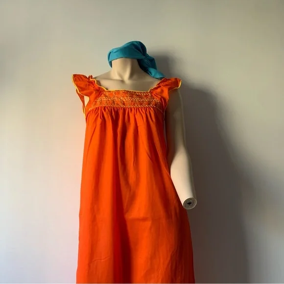 Orange Embroidered Women's Nightgown - Picture 3 of 10